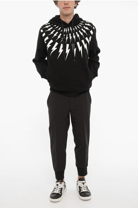 Neil Barrett Fairisle Thunderbolt Hoodie aus Fleece-Baumwolle - Schwarz - Image 4