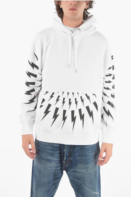 RADIAL FAIR-ISLE THUNDERBOLT Hoodie mit Maxi-Patch-Tasche vorne in Schwarz & Weiß - Image 1