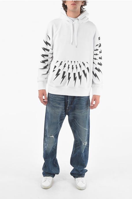 RADIAL FAIR-ISLE THUNDERBOLT Hoodie mit Maxi-Patch-Tasche vorne in Schwarz & Weiß - Image 4