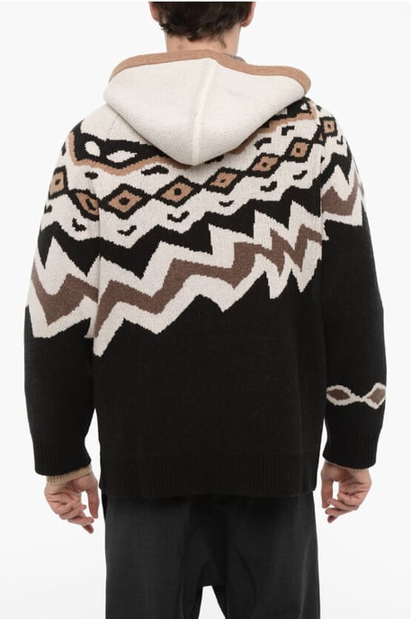 Boxy Fit Wollpullover mit Kapuze in Beige, Nero - Image 2