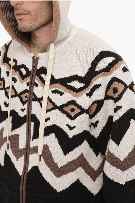 Boxy Fit Wollpullover mit Kapuze in Beige, Nero - Image 3