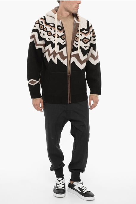 Boxy Fit Wollpullover mit Kapuze in Beige, Nero - Image 4