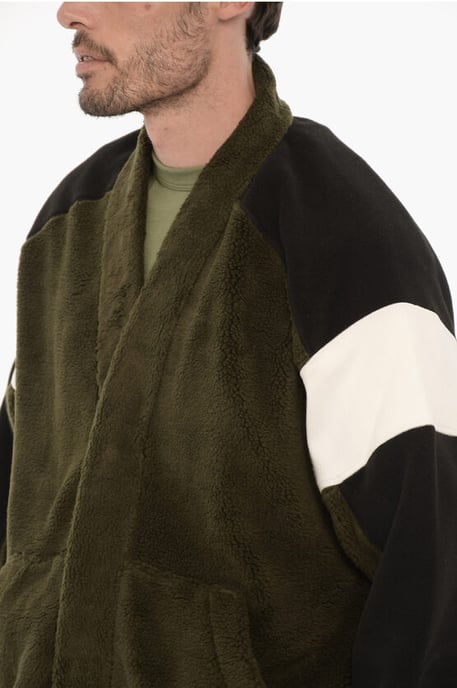 Fleece-KIMONO-Sweatshirt mit Farbblock in Nero, Verde - Image 3