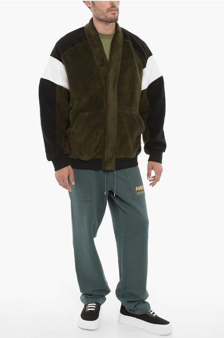 Fleece-KIMONO-Sweatshirt mit Farbblock in Nero, Verde - Image 4