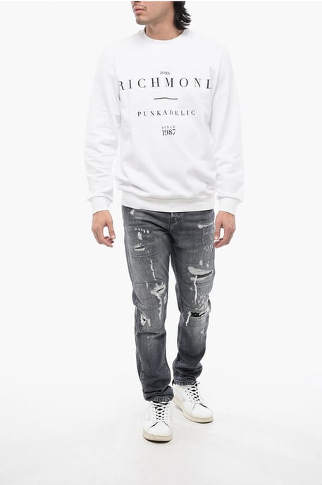 Sweatshirt aus gebürsteter Baumwolle mit Rundhalsausschnitt und Logo-Print in Weiß - Image 4
