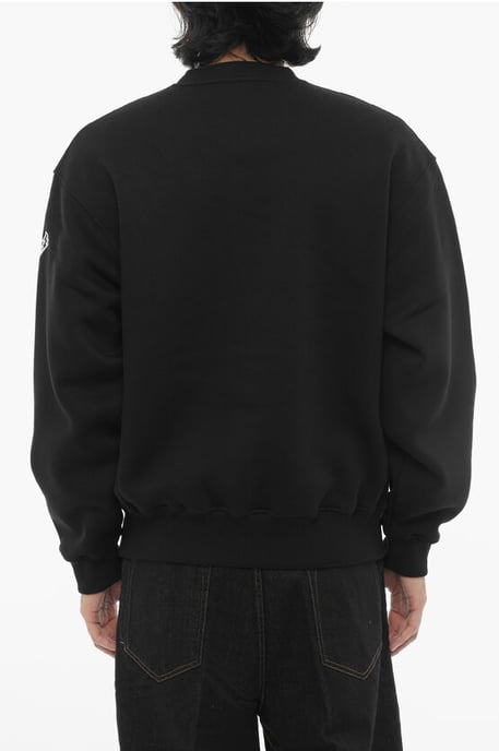 Bequem geschnittenes Sweatshirt mit Rundhalsausschnitt aus Fleece-Baumwollmischung in Schwarz - Image 2