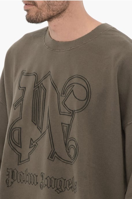 Rundhals-Sweatshirt mit Vintage-Effekt und geprägtem Monogramm in Militärgrün - Image 3