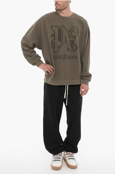 Rundhals-Sweatshirt mit Vintage-Effekt und geprägtem Monogramm in Militärgrün - Image 4