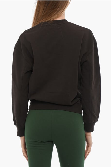 Rundhals-Sweatshirt aus gebürsteter Baumwolle mit aufgedrucktem Logo in Braun - Image 2