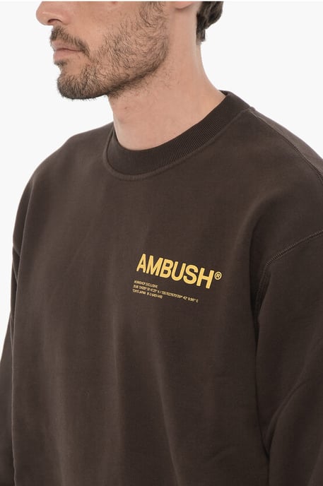 Fleece-Baumwoll-Sweatshirt WORKSHOP mit Rundhalsausschnitt in Braun - Image 3