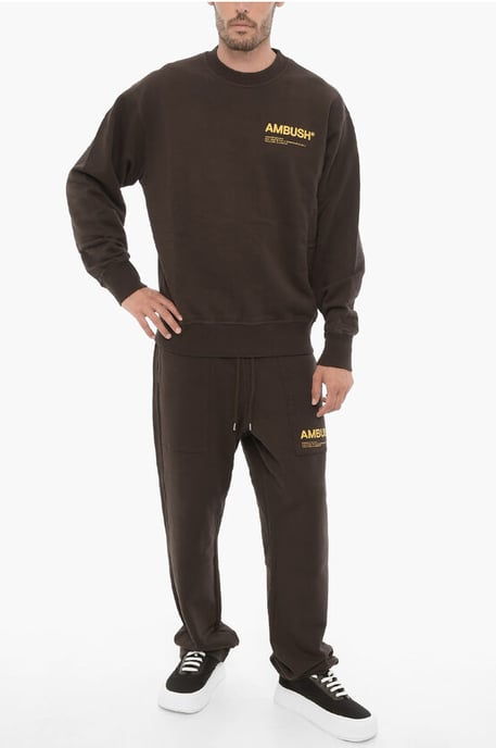 Fleece-Baumwoll-Sweatshirt WORKSHOP mit Rundhalsausschnitt in Braun - Image 4