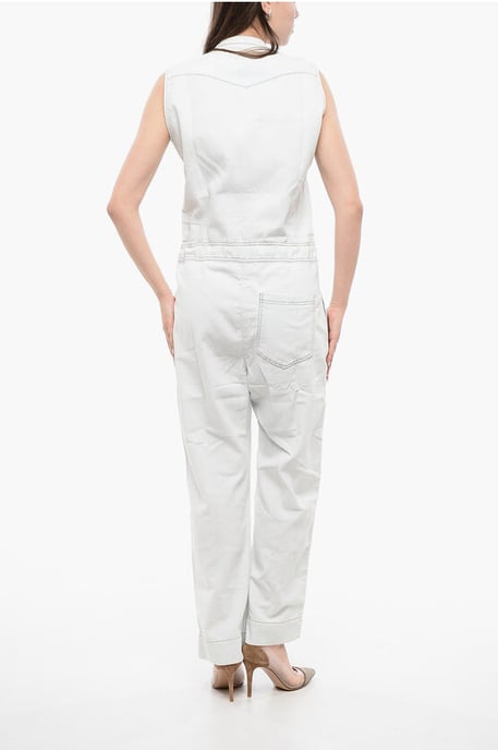 Ärmelloser Jeans-Jumpsuit mit Kordelzug in der Taille in Weiß - Image 2