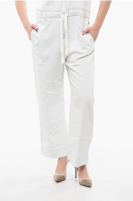 Ärmelloser Jeans-Jumpsuit mit Kordelzug in der Taille in Weiß - Image 4