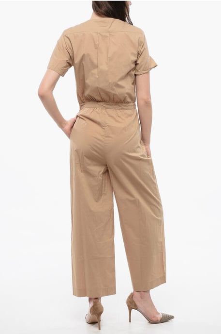 Kurzarm-Popeline-Jumpsuit in Beige - Image 2