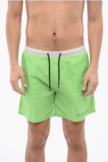 Zweifarbiger Boxer-Badeanzug in Bianco, Verde - Image 1