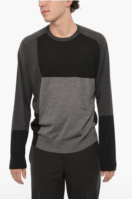 Zweifarbiger Wollpullover in Nero, Grigio - Image 1