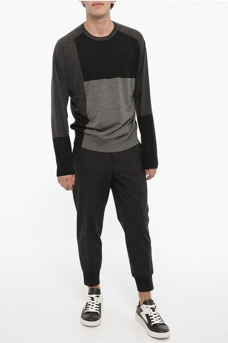Zweifarbiger Wollpullover in Nero, Grigio - Image 4