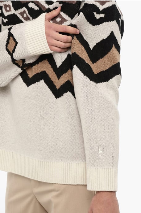 Boxy Fit Rundhalspullover aus Wolle in Beige, Nero - Image 3