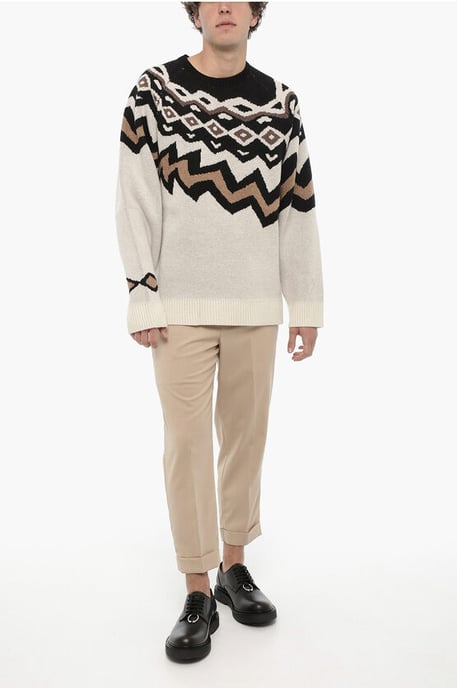 Boxy Fit Rundhalspullover aus Wolle in Beige, Nero - Image 4