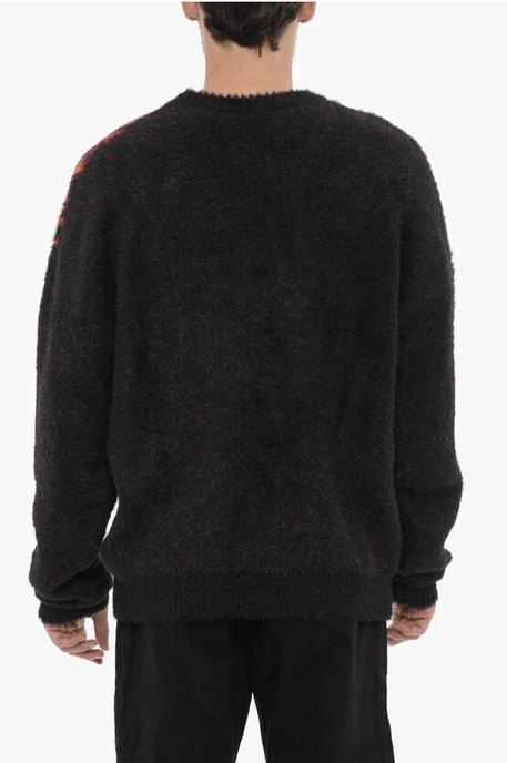 Rundhalspullover aus Nylon mit Kontraststickerei in Nero, Rosso - Image 2