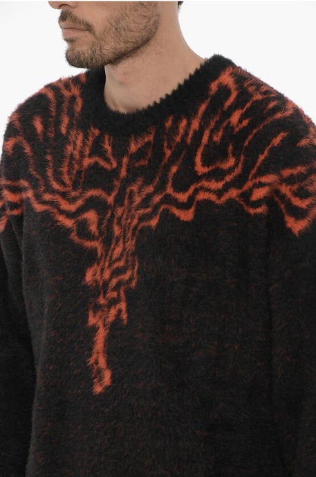 Rundhalspullover aus Nylon mit Kontraststickerei in Nero, Rosso - Image 3