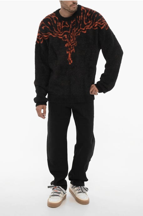 Rundhalspullover aus Nylon mit Kontraststickerei in Nero, Rosso - Image 4