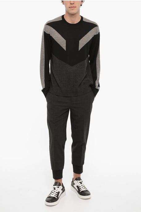 Zweifarbiger MODERNIST Wollpullover in Nero, Grigio - Image 4