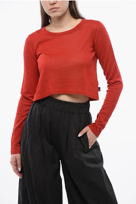 Kurzer Pullover aus Viskosemischung mit Rundhalsausschnitt in Rot - Image 1