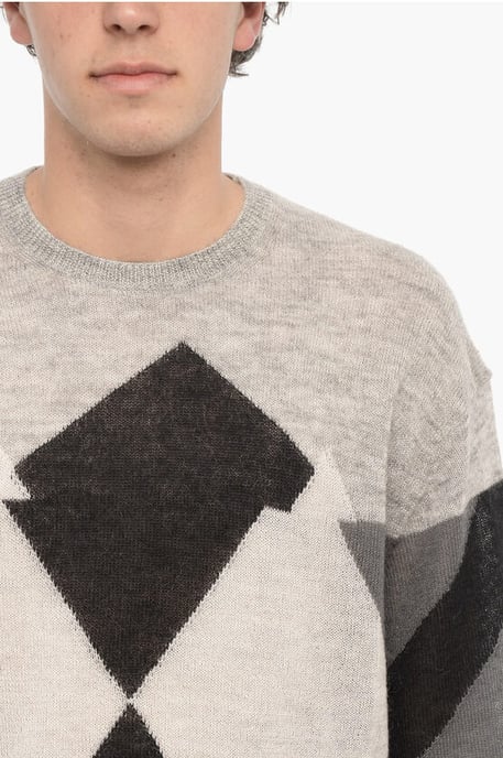 Pullover mit Rundhalsausschnitt und Argyle-Motiv in Grau, Weiß und Schwarz - Image 3