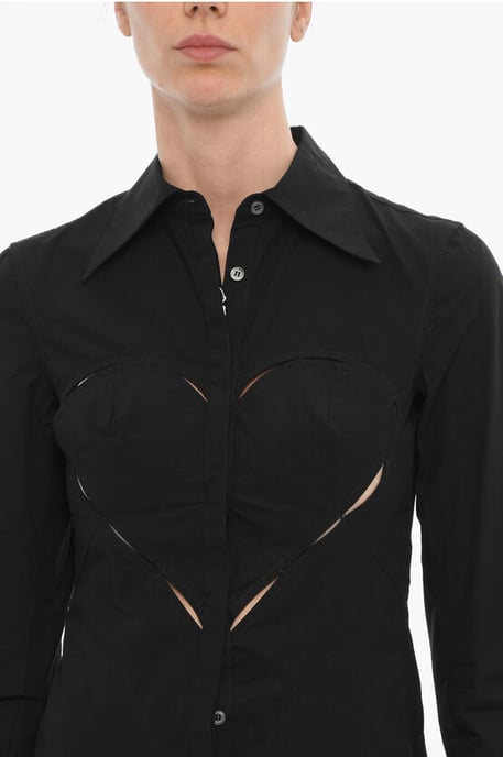 Unifarbenes Hemdblusenkleid mit Cut-Out-Details in Schwarz - Image 3