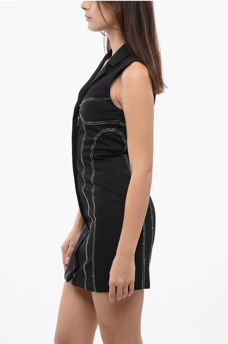 Ärmelloses Blazerkleid mit Strassbesatz in Schwarz - Image 3