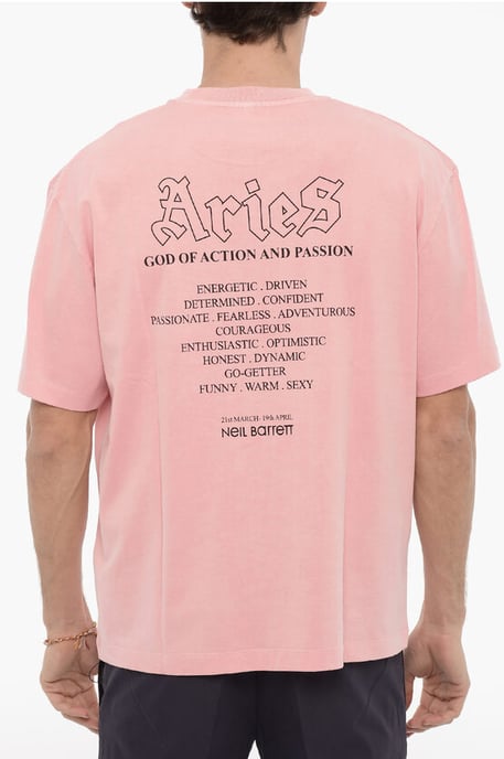 Bedrucktes ARIES THE WARRIOR Rundhals-T-Shirt in Rosa - Image 2