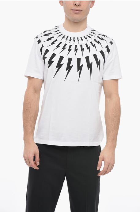 Neil Barrett Slim-Fit Fair-Isle THUNDERBOLT Rundhals-T-Shirt - Weiß - Image 1
