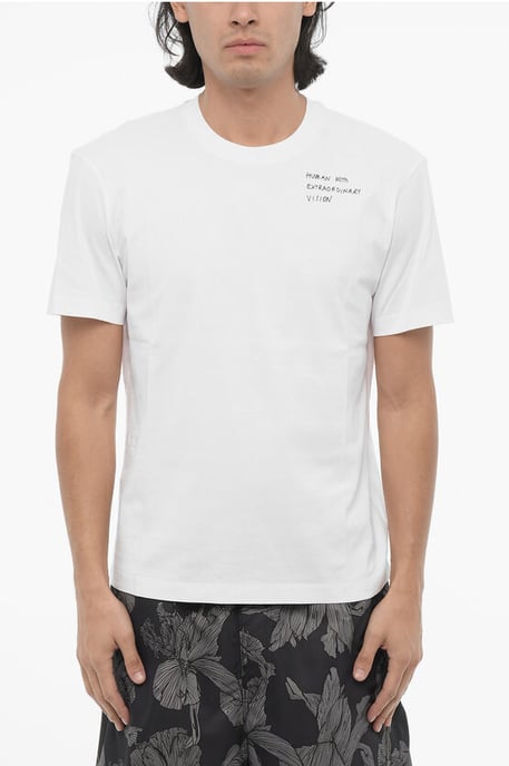 Slim Fit HUMAN WITH EXTRAORDINARY VISION T-Shirt mit Rundhalsausschnitt in Weiß - Image 1