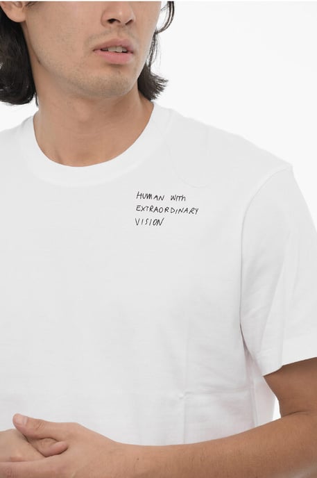Slim Fit HUMAN WITH EXTRAORDINARY VISION T-Shirt mit Rundhalsausschnitt in Weiß - Image 3
