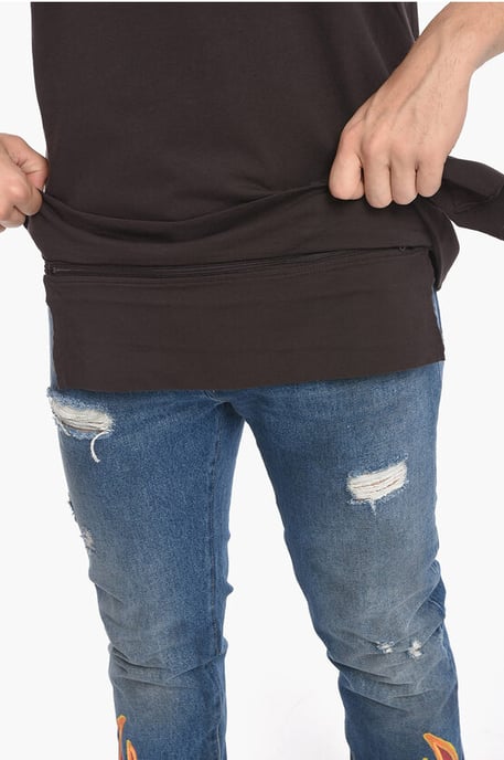 Baumwoll-T-Shirt mit Rundhalsausschnitt und Taillentasche - Image 3
