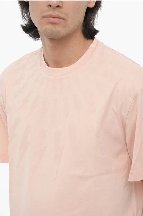 Slim Fit FAIRISLE THUNDERBOLT Rundhals-T-Shirt mit Oberteil in Pink - Image 3