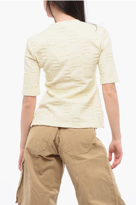 Rundhals-T-Shirt mit Ziernähten in Beige - Image 2