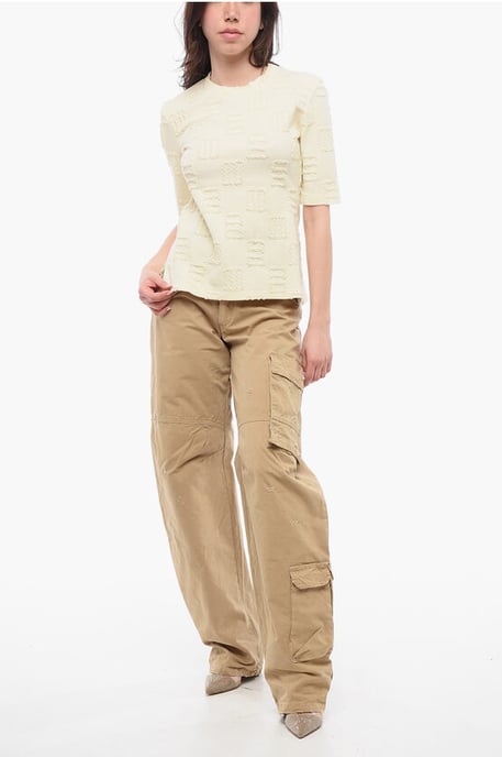 Rundhals-T-Shirt mit Ziernähten in Beige - Image 4