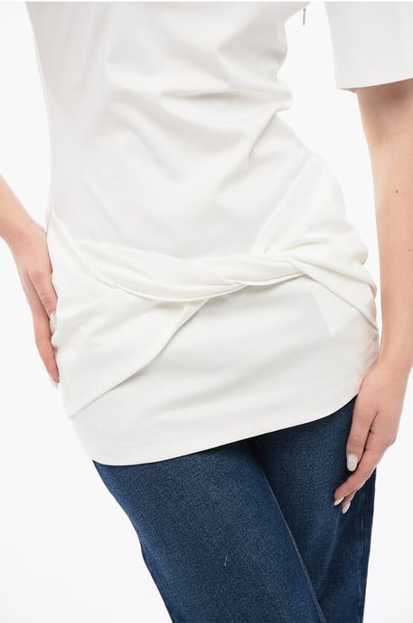 Einfarbiges T-Shirt mit Rundhalsausschnitt aus Baumwolle in Weiß - Image 3