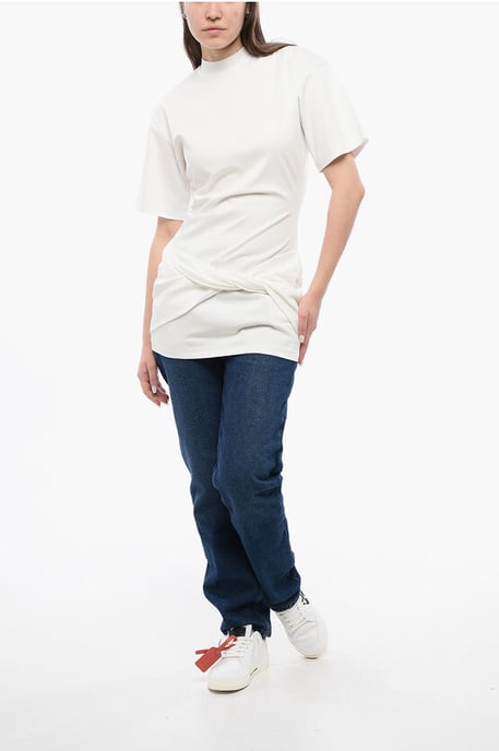 Einfarbiges T-Shirt mit Rundhalsausschnitt aus Baumwolle in Weiß - Image 4