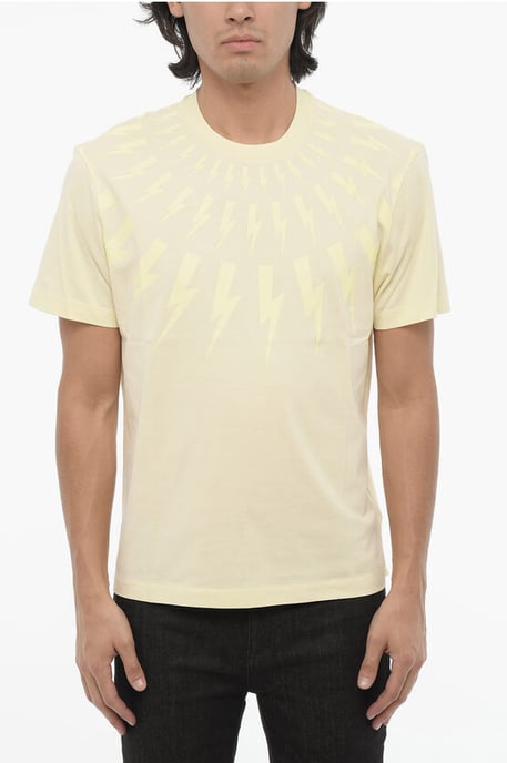 Slim Fit FAIRISLE THUNDERBOLT Rundhals-T-Shirt mit Oberteil in Gelb - Image 1