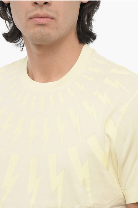 Slim Fit FAIRISLE THUNDERBOLT Rundhals-T-Shirt mit Oberteil in Gelb - Image 3