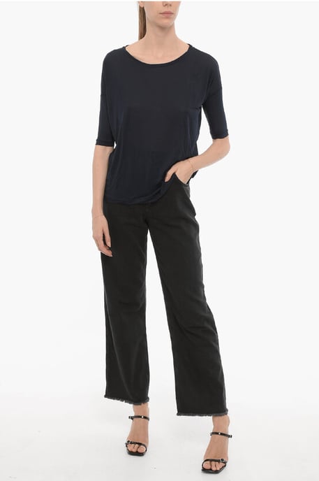 Einfarbiges Oversize-T-Shirt mit Rundhalsausschnitt in Blau - Image 4