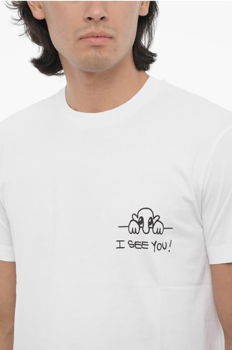 Slim Fit I SEE YOU T-Shirt mit Rundhalsausschnitt aus Baumwolle in Weiß - Image 3