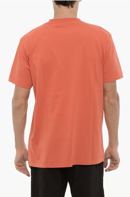 Einfarbiges Rundhals-T-Shirt mit Kreuzstickerei in Orange - Image 2