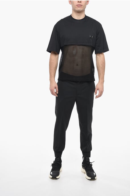 Slim Fit Mesh-T-Shirt mit Rundhalsausschnitt und Piercing in Schwarz - Image 4