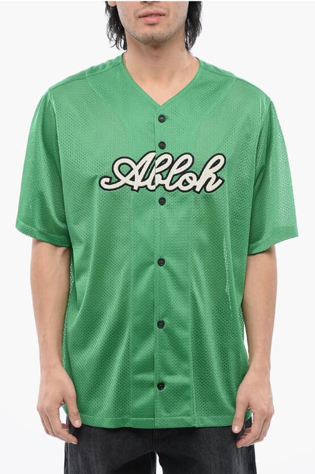 Besticktes Baseball-Mesh-T-Shirt in Grün - Image 1