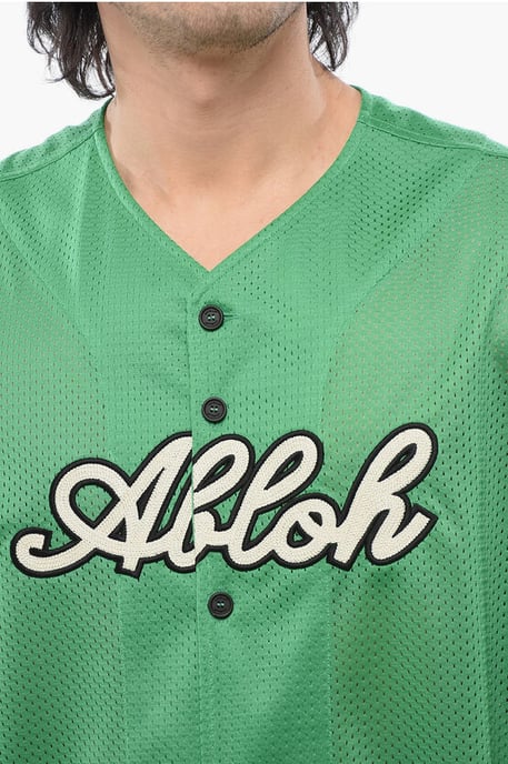 Besticktes Baseball-Mesh-T-Shirt in Grün - Image 3