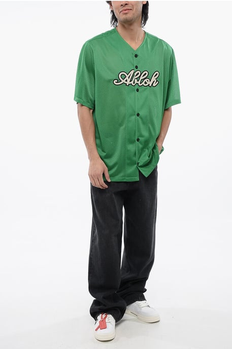 Besticktes Baseball-Mesh-T-Shirt in Grün - Image 4